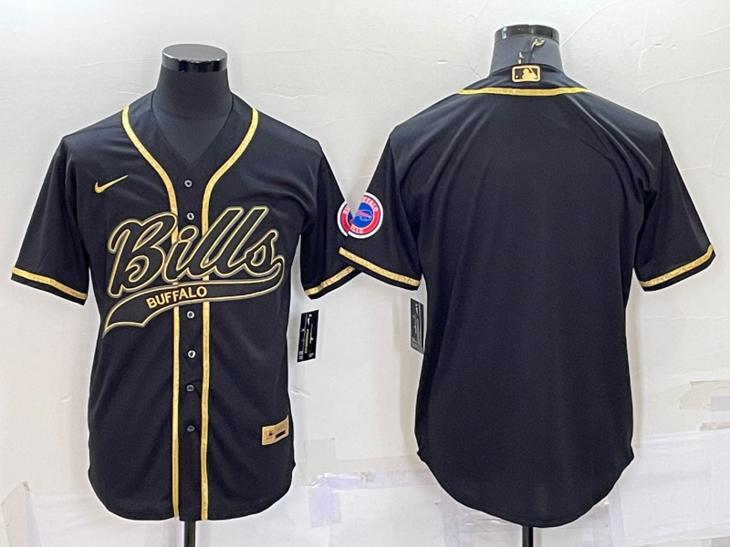 Men's Black Gold Buffalo Bills Blank With Patch Cool Base Stitched Baseball Jersey